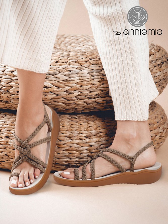 Casual Brown Slip On Braided Strappy Sandals