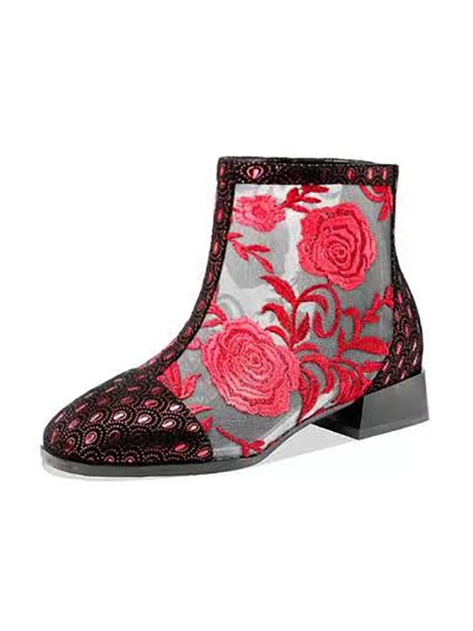 Vintage Embroidered Floral Lace Stitching Dress Sandal Boots