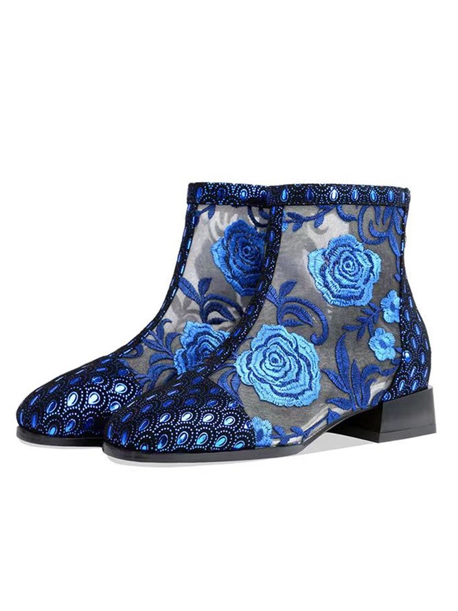 Vintage Embroidered Floral Lace Stitching Dress Sandal Boots