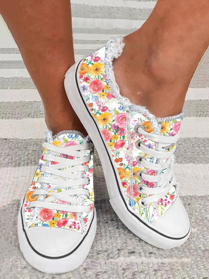 Romantic Floral Casual Lace-Up Canvas Shoes