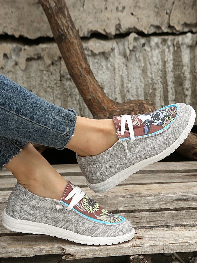 Sunflower Pattern Color Block Casual Boat Shoes