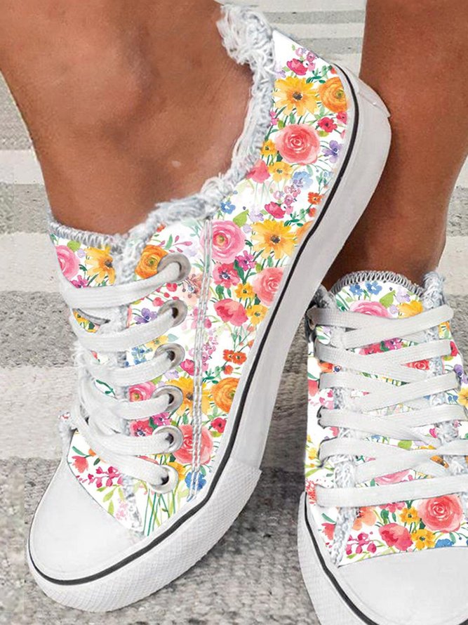 Romantic Floral Casual Lace-Up Canvas Shoes