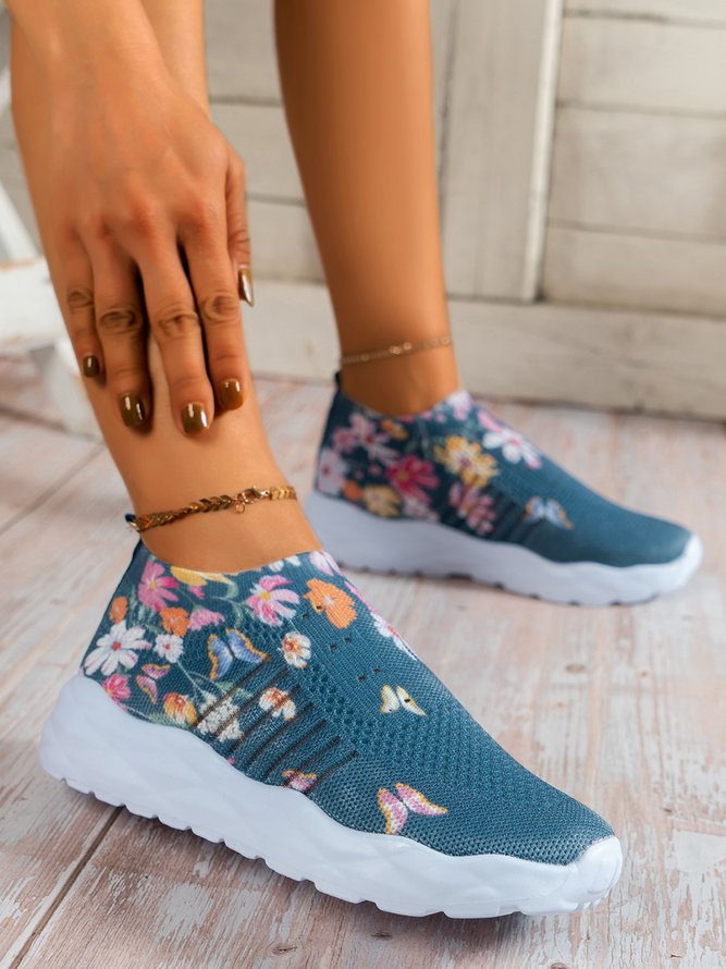 Floral and Butterfly Pattern Slip-On Running Shoes