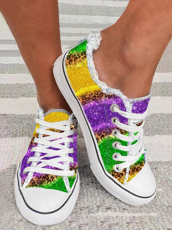 Mardi Gras Color Block Graphic Lace-Up Canvas Shoes