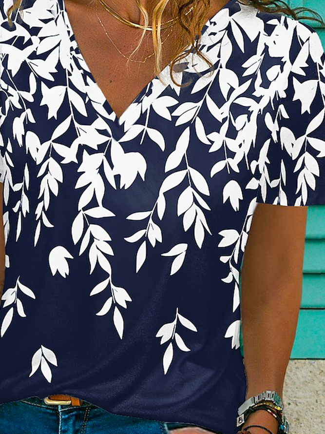V Neck Casual Loose Jersey T-Shirt