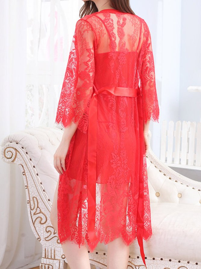 Valentine's Day Sexy Lace Nightdress Three-piece Set