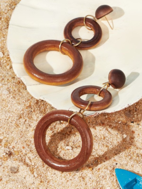 Boho Wooden Geometric Drop Earrings Beach Vacation Jewelry