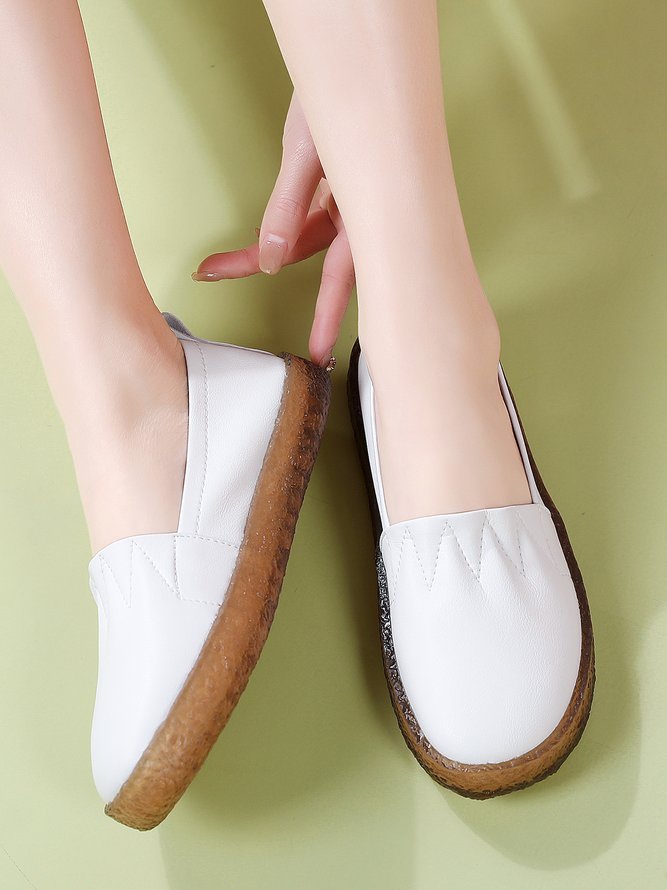 Solid Calf Leather Wrinkled Design Soft Flats