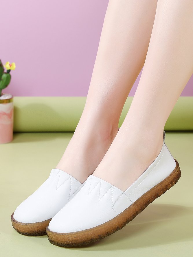 Solid Calf Leather Wrinkled Design Soft Flats
