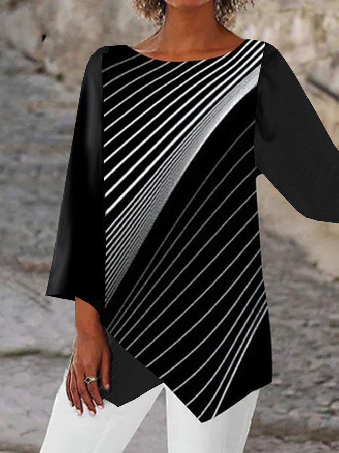 Casual Loose Crew Neck Geometric Printed Tunic Shirt