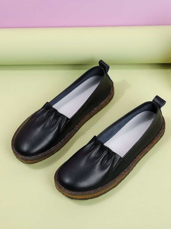 Solid Calf Leather Wrinkled Design Soft Flats