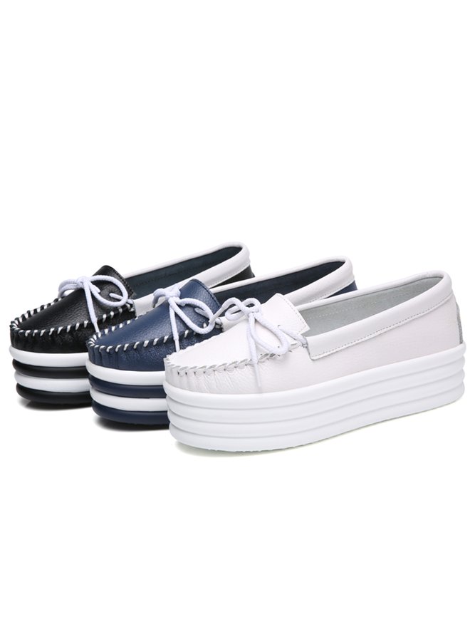 Cowhide Thick Sole Muffin Casual Shoes