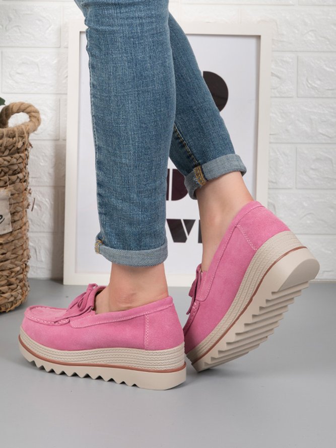 Leather Suede Tassel Bow Classic Wedge Platform Shoes