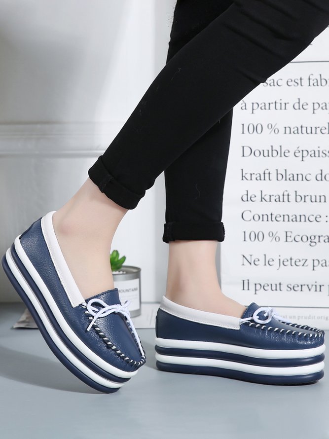 Cowhide Thick Sole Muffin Casual Shoes