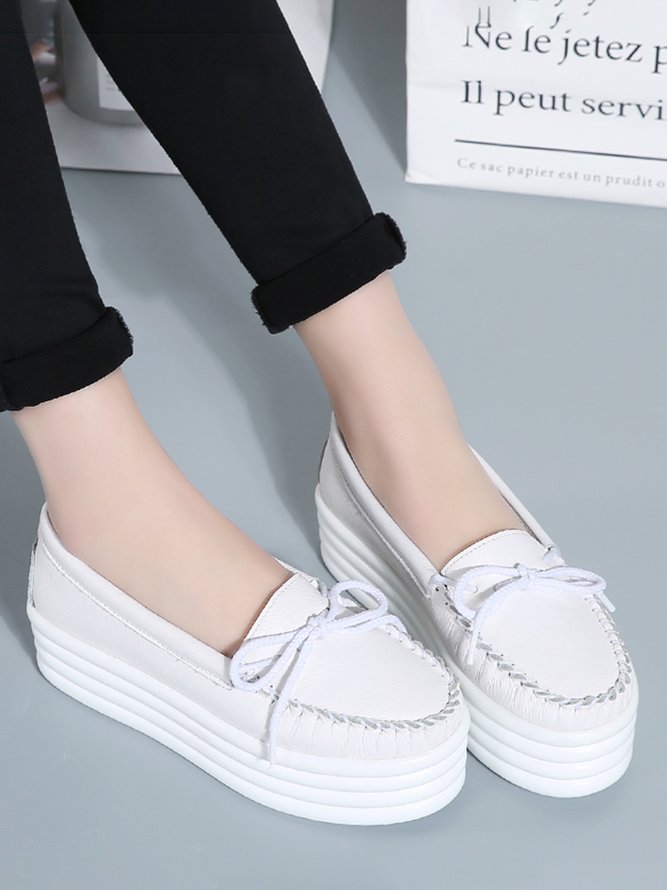 Cowhide Thick Sole Muffin Casual Shoes