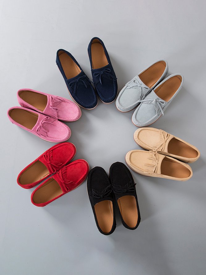 Leather Suede Tassel Bow Classic Wedge Platform Shoes
