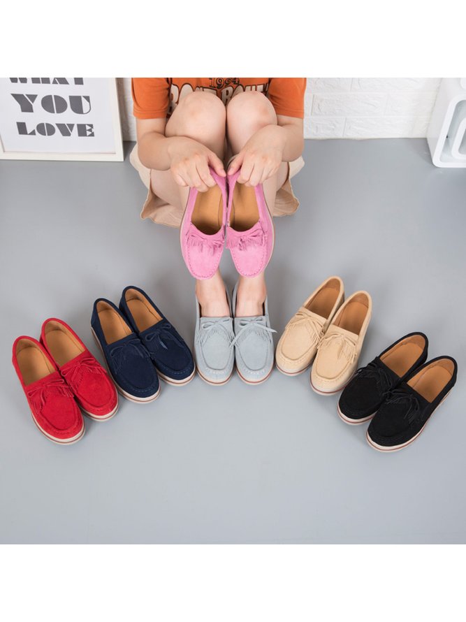 Leather Suede Tassel Bow Classic Wedge Platform Shoes