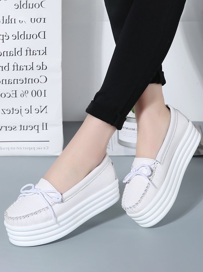 Cowhide Thick Sole Muffin Casual Shoes