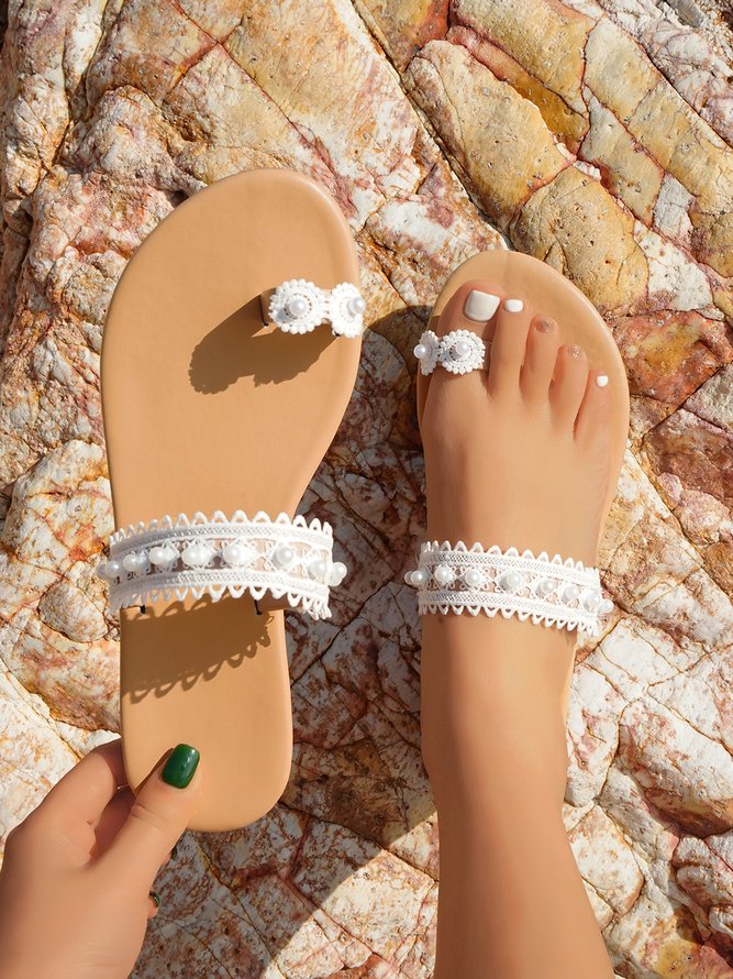 White Pearl Lace Wedding Bridal Sandals