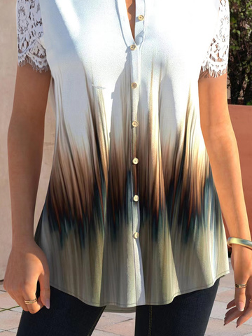 Casual Loose Others Ombre Blouse