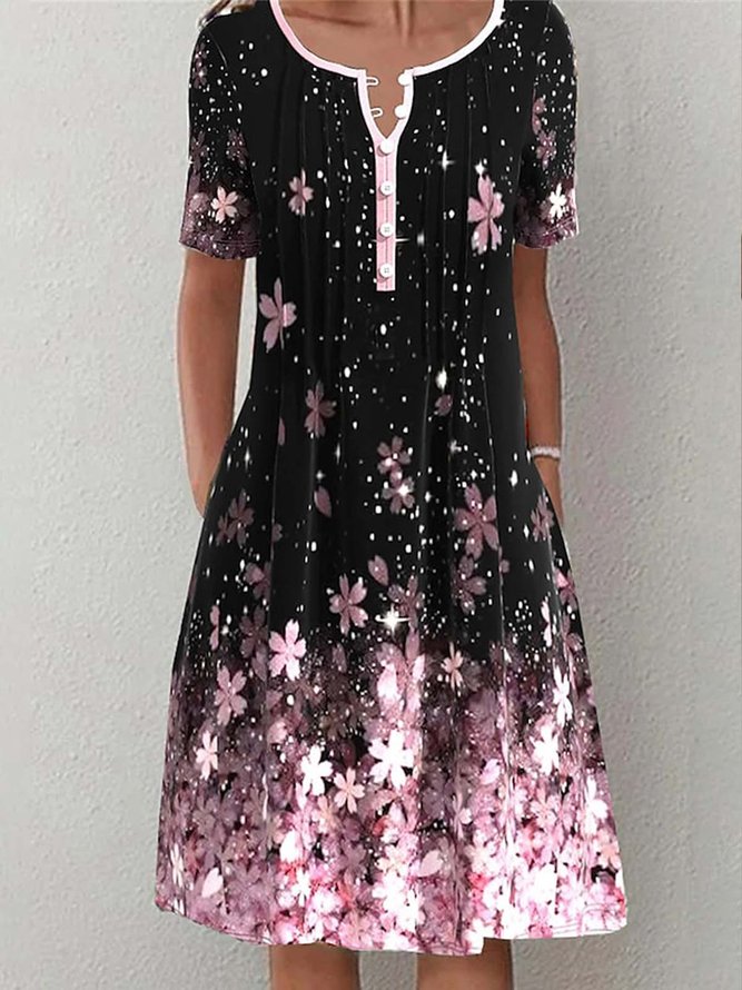 V Neck Casual Loose Buckle Dress