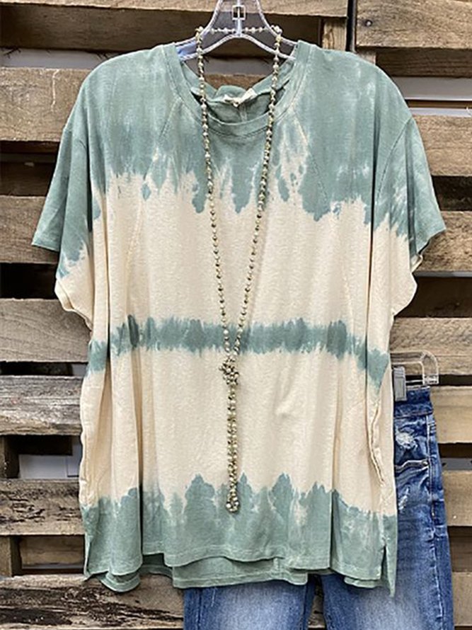 Plus Size Loose Jersey Tie Dye Casual T-Shirt