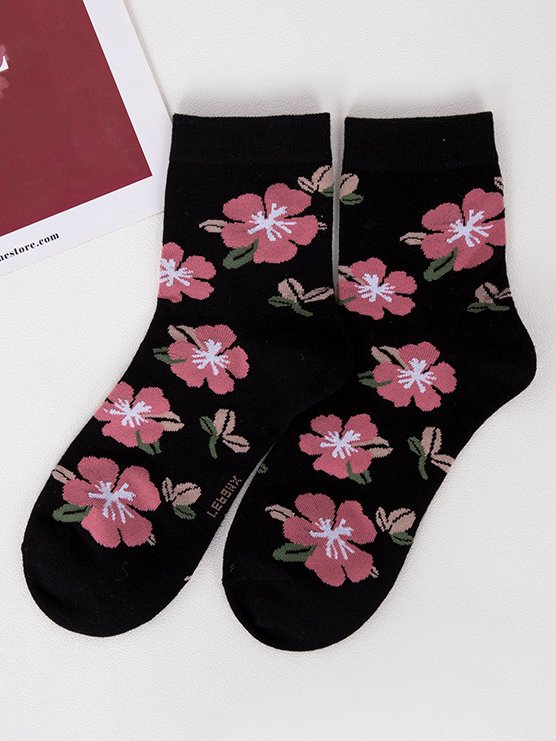 Vintage Floral Cotton Socks Everyday Casual Accessories