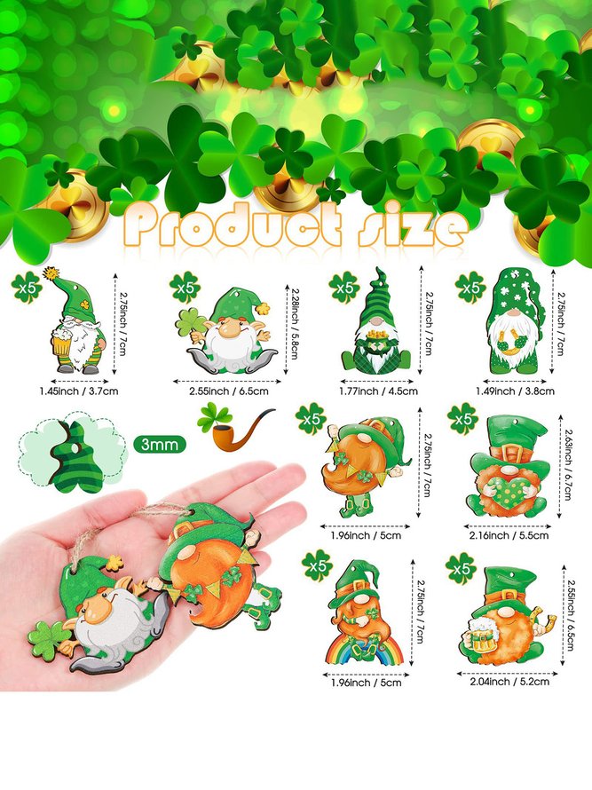 St. Patrick's Day Shamrock Gold Coin Leprechaun Gnome Ornament Paper Card