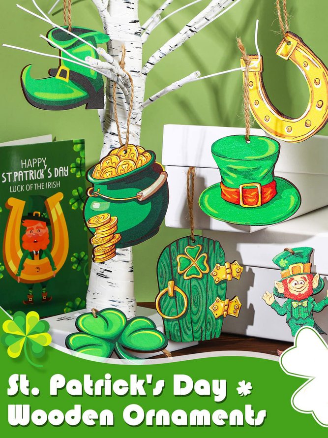 St. Patrick's Day Shamrock Gold Coin Leprechaun Gnome Ornament Paper Card