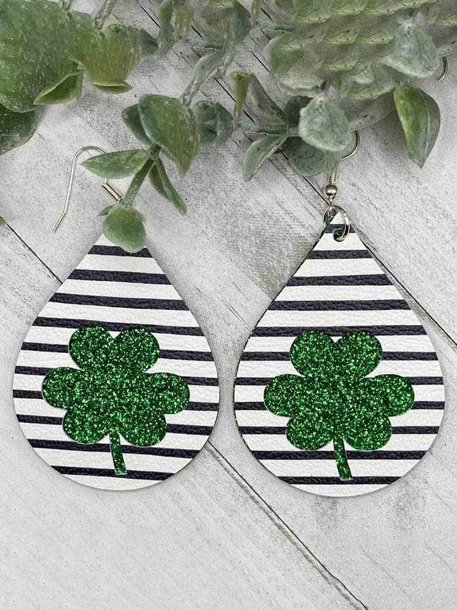 St. Patrick's Day Clover Plaid Leather Earrings Holiday Party Jewelry Irish Festival