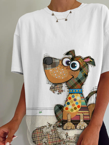 Casual Dog Crew Neck Loose tunic T-Shirt
