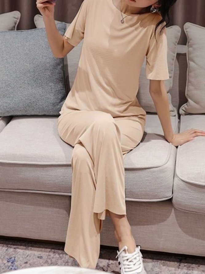 Soft and Comfortable Round Neck Short Sleeve Trousers Loose Casual Homewear Set