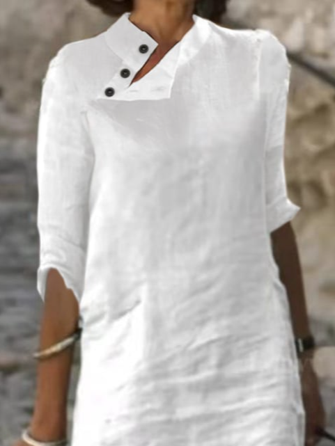 Regular Fit Casual Cotton And Linen Dress