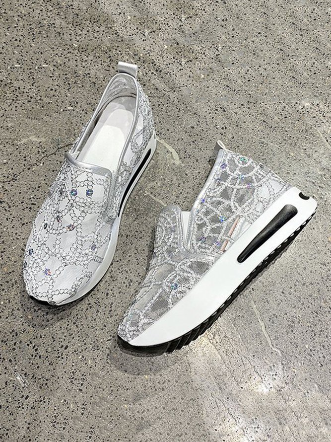 Fashion Sequin Breathable Mesh Slip On Platform Sneakers