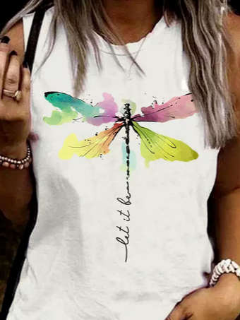 Dragonfly Loose Crew Neck Casual Tank Top