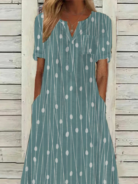 Casual Loose Abstract Polka Dots V Neck Dress