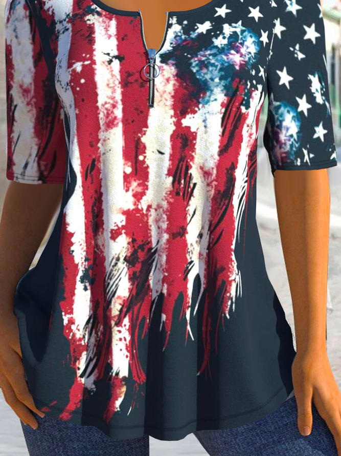 Loose America Flag Casual Jersey Shirt