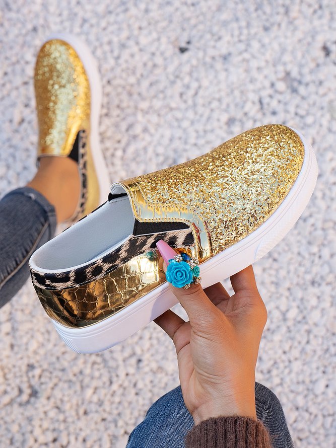 Women's Glitter Metallic Crocodile Embossed Slip On Shoes