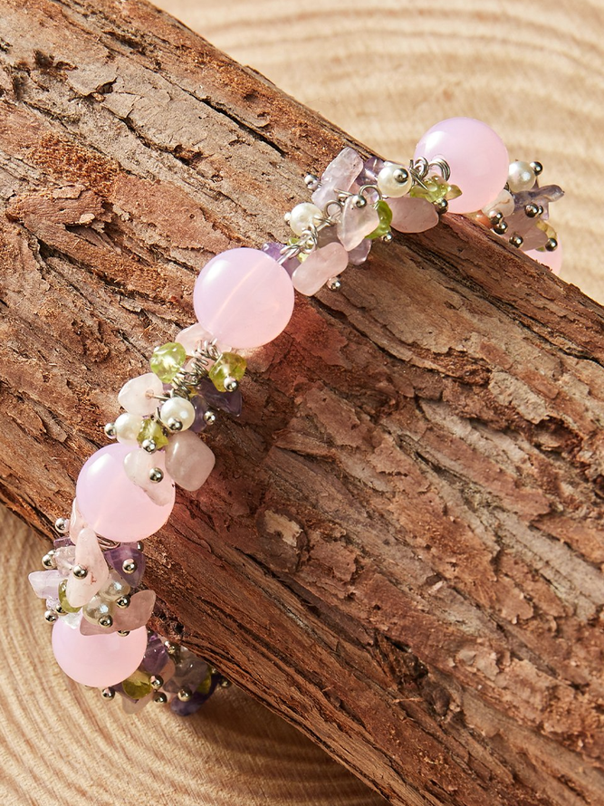 Boho Multi Color Natural Crystal Beaded Bracelet Beach Vacation Ethnic Accessories