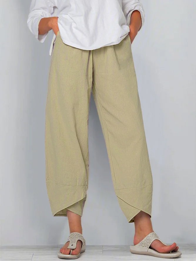 Plus Size Plain Loosen Cotton Casual Elastic Band Pants