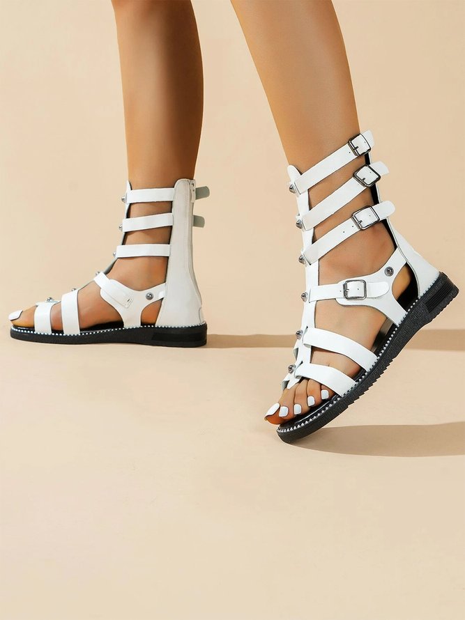 Women's Buckle Rivet Detail Flat Gladiator Sandals