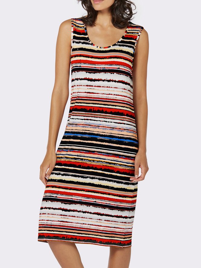Crew Neck Striped Vacation Loose Dress
