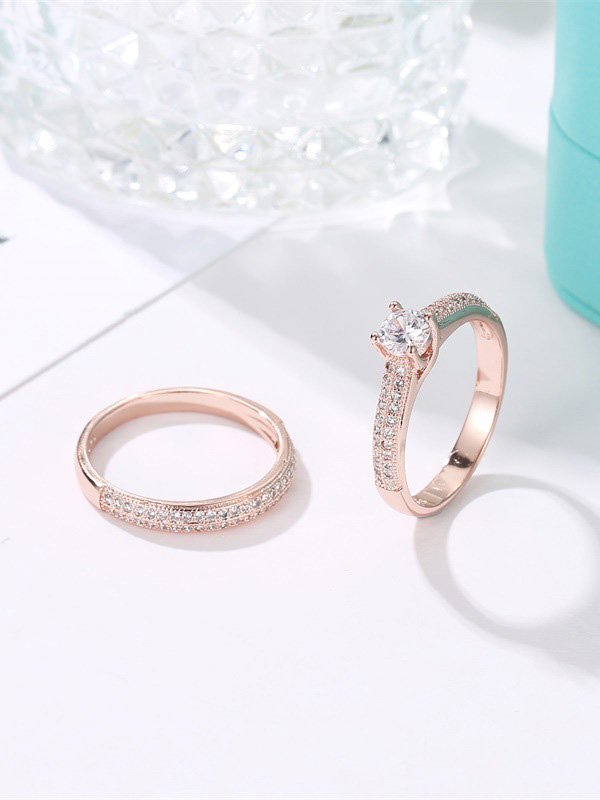 Elegant Full Pave Diamond Ring Set Daily Holiday Party Wedding Women Jewelry