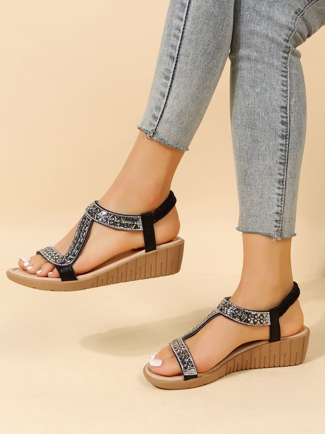 Party Rhinestone Slip On Wedge Sandals