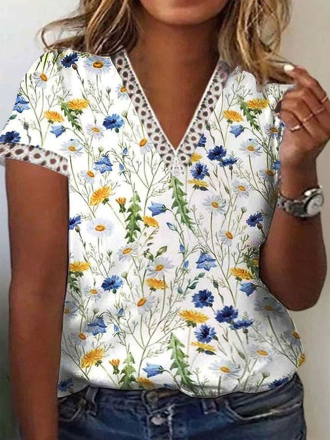 Plus Size Floral Loose Casual Lace Shirt