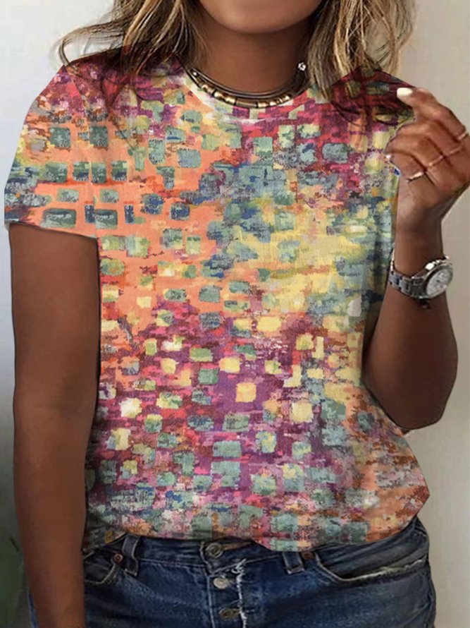 Plus Size Casual Multicolor Block Loose T-Shirt