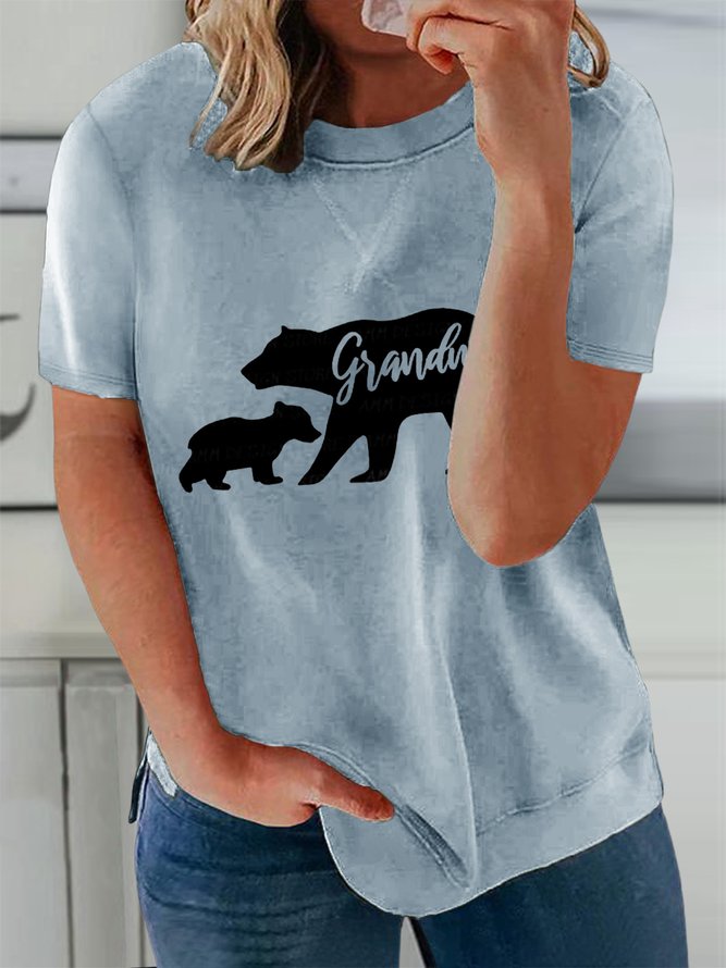 Plus Size Casual Crew Neck Jersey Animal T-Shirt