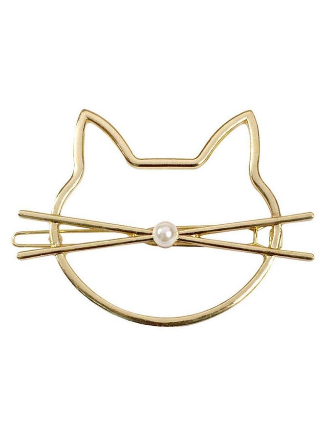 Casual Home Cat Pattern Pearl Hair Accessories Hair Clips