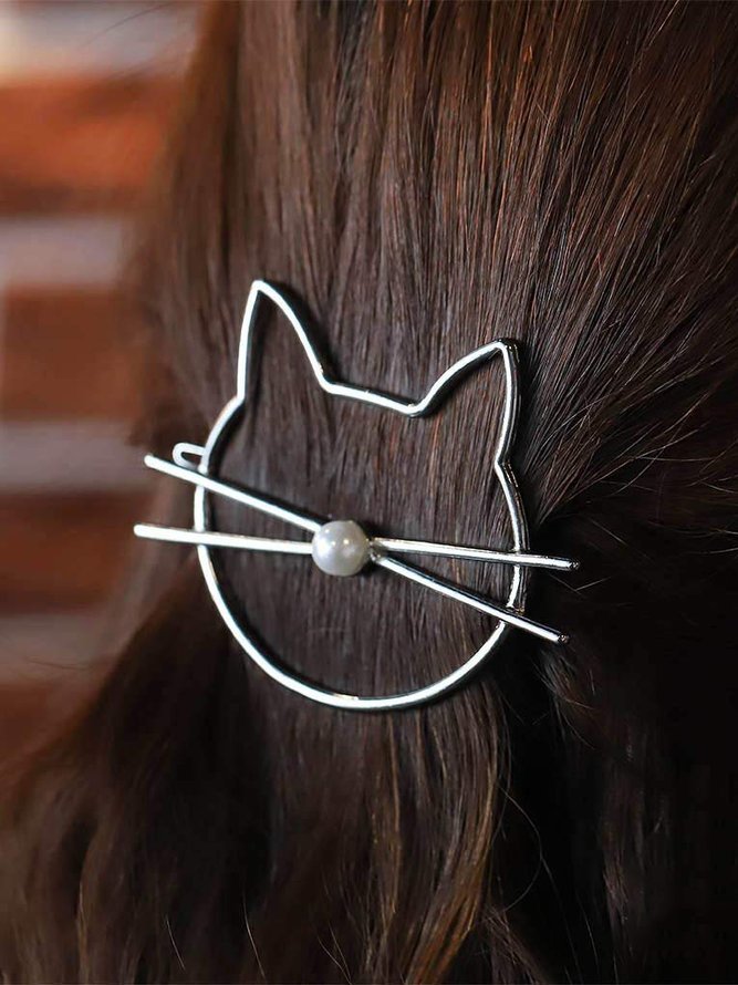 Casual Home Cat Pattern Pearl Hair Accessories Hair Clips