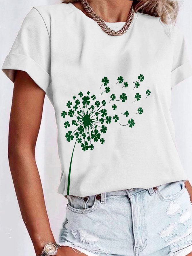 St. Patrick's Day Crew Neck Loose Dandelion Casual T-Shirt